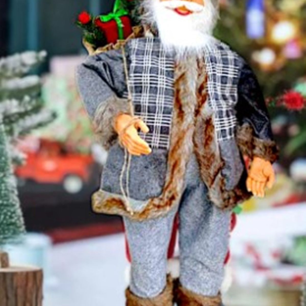 GENERICO - PAPA NOEL 95 CM MUSICAL ESTATICO TRAJE NAVIDEÑO GRIS DE CALIDAD A1