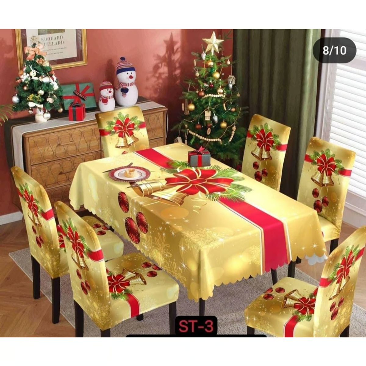 GENERICO - MATEL NAVIDEÑO ROJO/DORADO + 06 Forros Funda De Silla