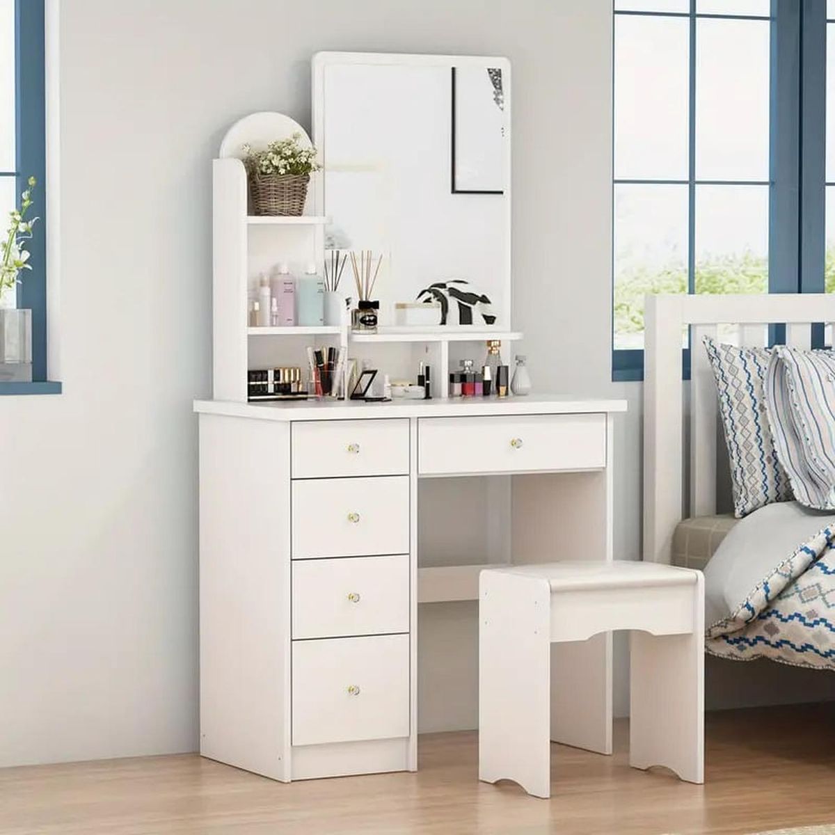 MUEBLES CRISOSTOMO - Tocador de Maquillaje Moderno Blanco 80cm