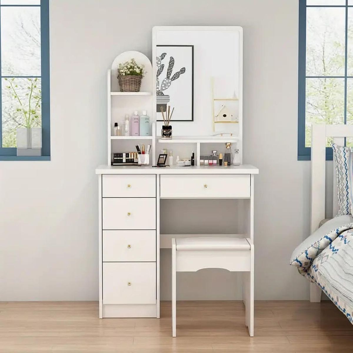 MUEBLES CRISOSTOMO - Tocador de Maquillaje Moderno Blanco 80cm