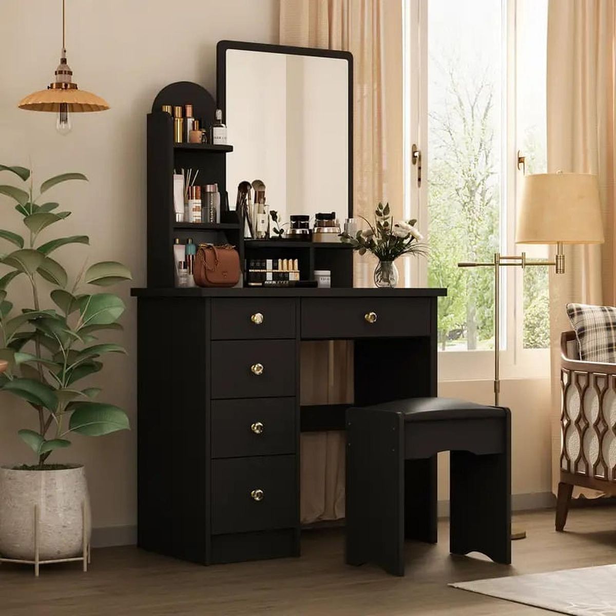 MUEBLES CRISOSTOMO - Tocador de Maquillaje Moderno Negro 80cm