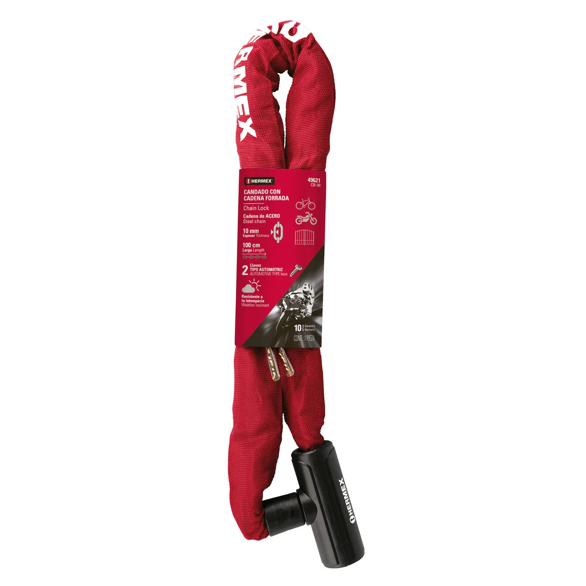 HERMEX - Candado Metalico con Cadena Forrada 49621 Hermex