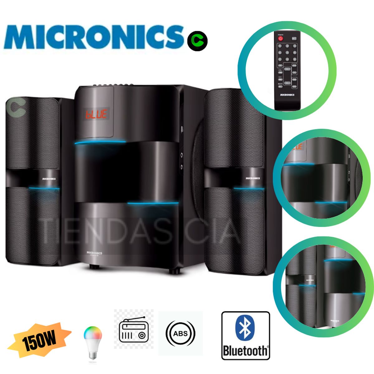 MICRONICS - Parlante 2.1 Micronics S7801 INFINITY8 LED con control