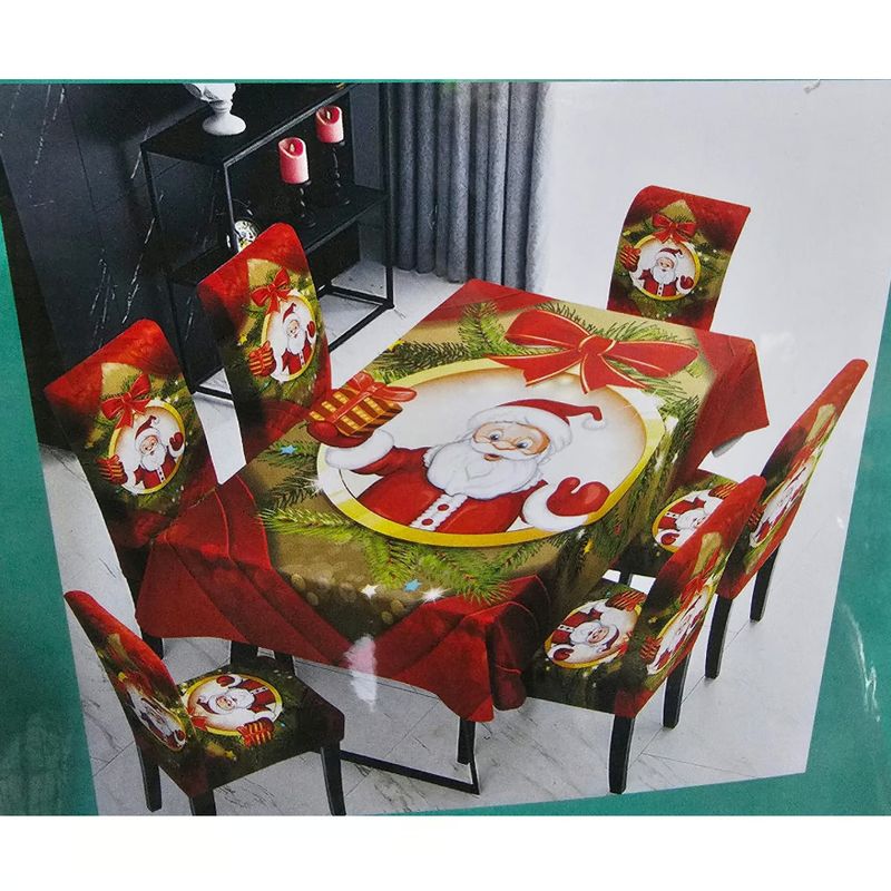 GENERICO - MANTEL NAVIDEÑO PAPA NOEL  + 06 FORRO FUNDA DE SILLA