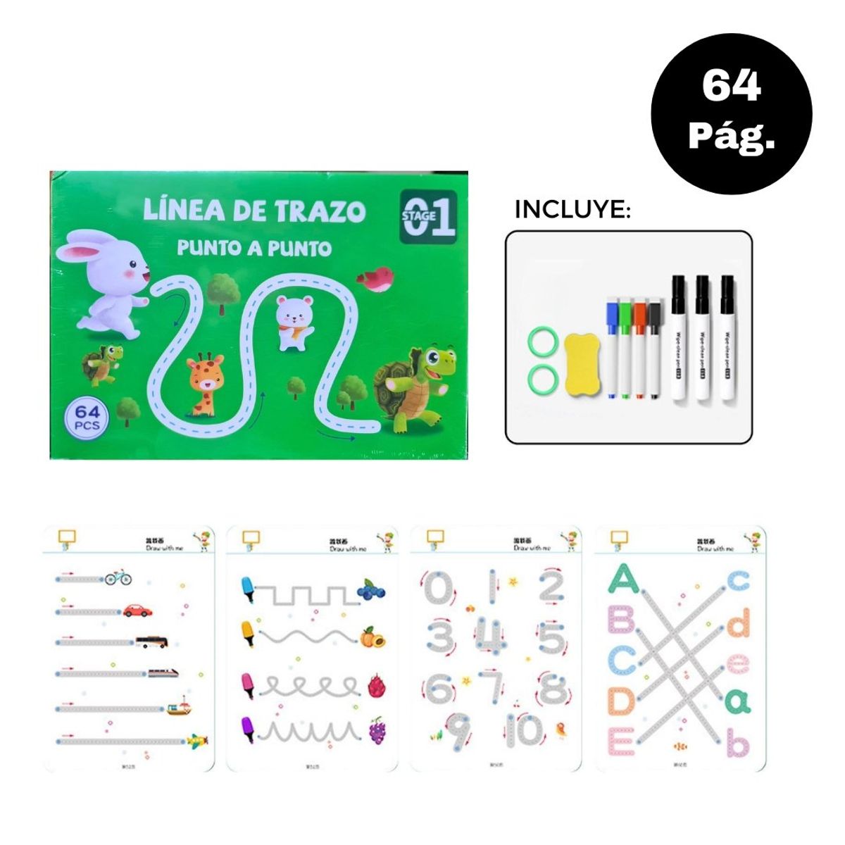 GENERICO - Libro de Trazos Pre Escolar 64 páginas Verde