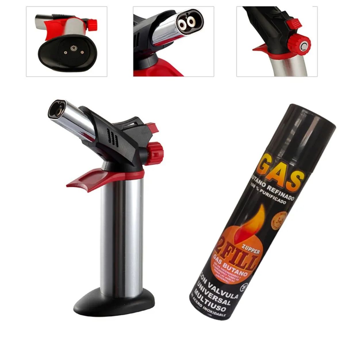 BLACK HAWK - Soplete Flameador Doble Cañon Cocina Profesional + 01 Gas Butano