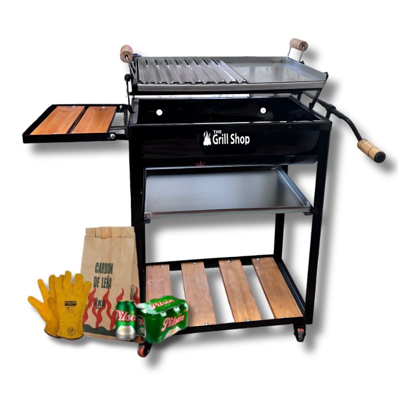 THE GRILL SHOP - Parrilla Mediana Acero Inoxidable + Cerveza + Carbón + Guantes