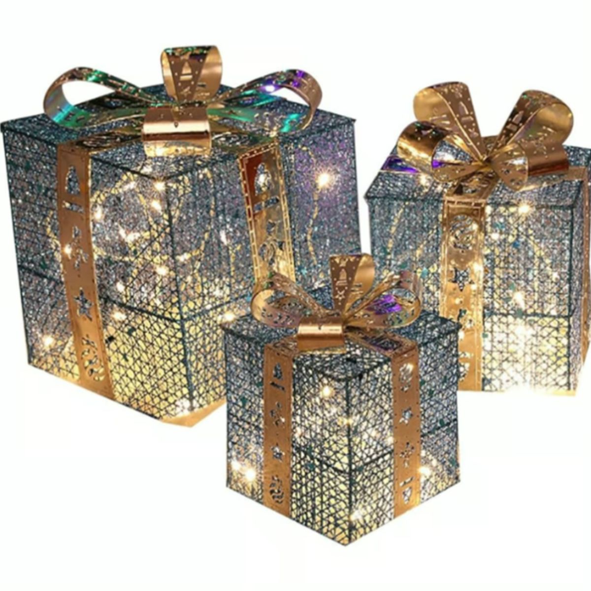 GENERICO - ADORNO SET X3 CAJA DE REGALO CON LUCES LED