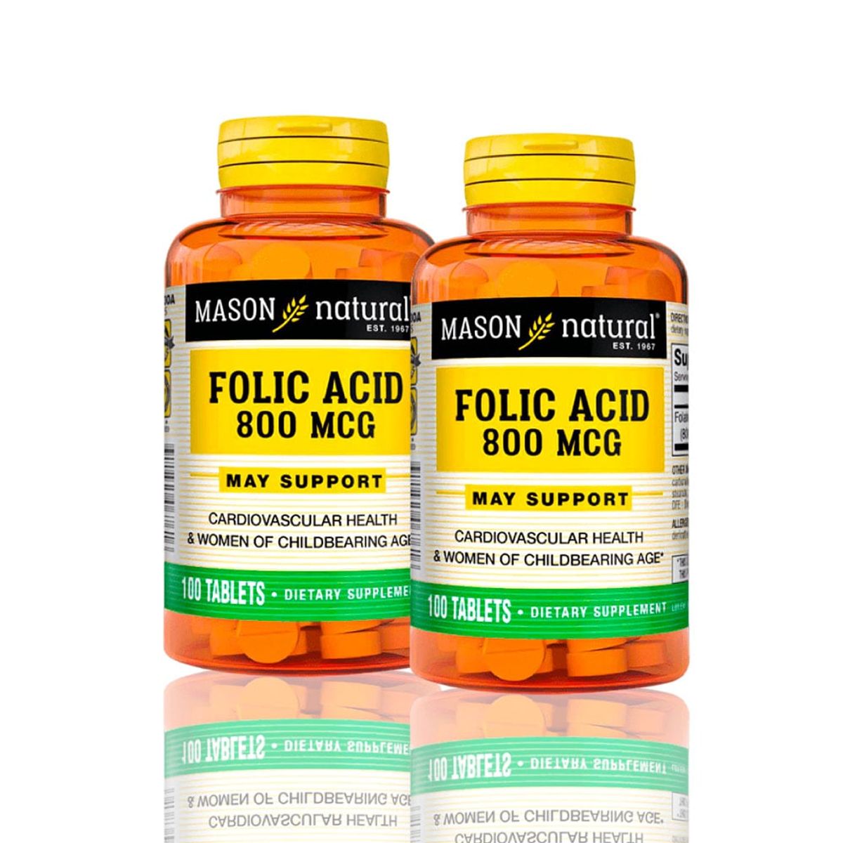 MASON - Vitamina Folic Acid 800 Mcg 100 Tab Pack X2