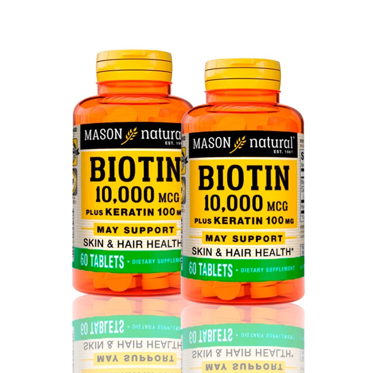 MASON - Vitamina Biotin 10000 Mcg Plus Keratin 100Mg 60 Tab PackX2