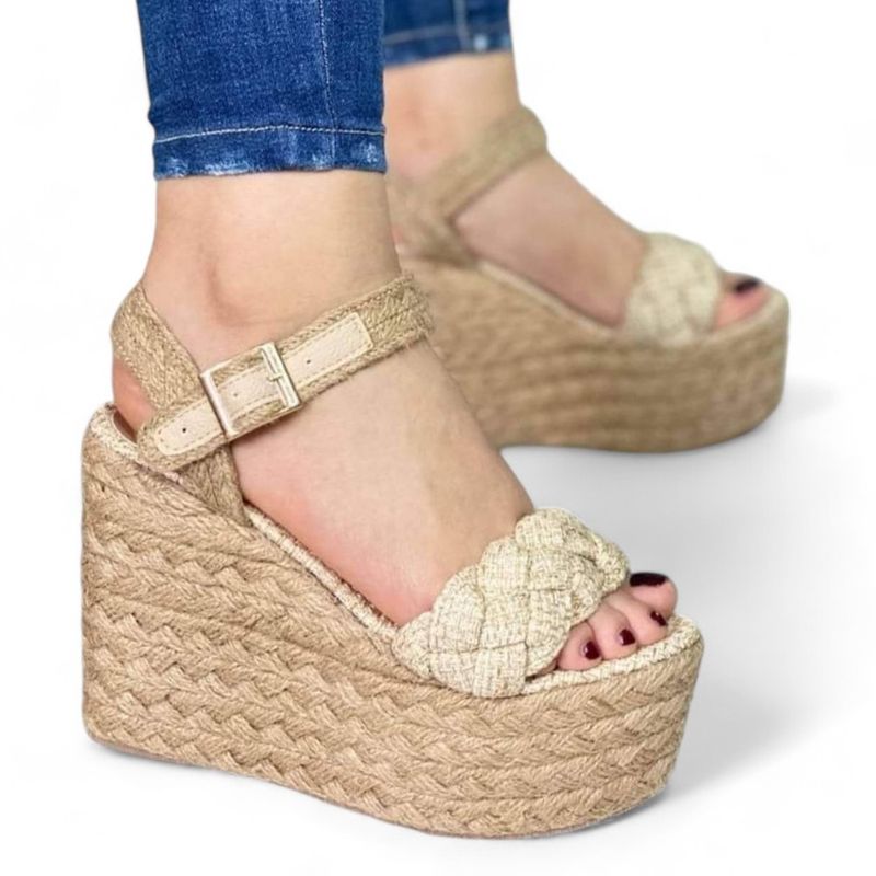 GENERICO - Sandalia Mujer Cuña 12 Plataforma 7 2086L-55 Color Beige