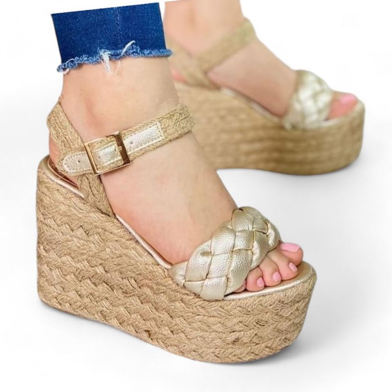 GENERICO - Sandalia Mujer Cuña 12 Plataforma 7 2086L-55 Color Dorado