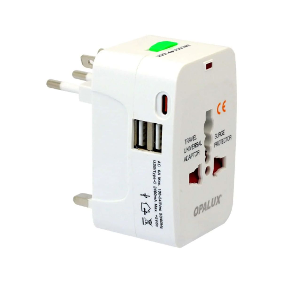 OPALUX - Adaptador Enchufe Multiple 2 entradas USB + 1 Tipo C OP-931E OPALUX