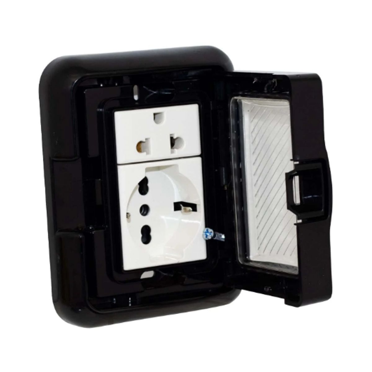 OPALUX - Tomacorriente Idrobox Doble Schuko + Toma Universal BM3KIT-BLACK