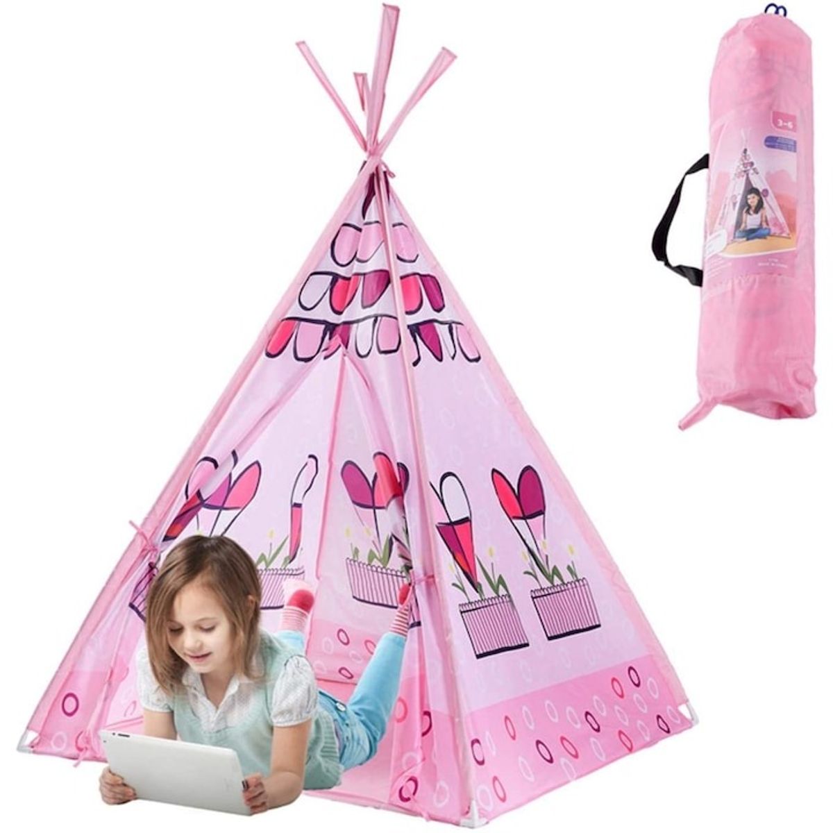 GENERICO - Carpa para niñas tipi de corazones - Rosado