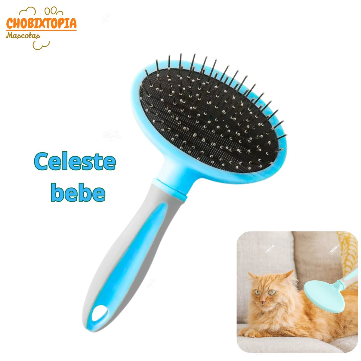 GENERICO - CEPILLO P-MASCOTA PERRO Y GATOS OVAL - SIN BOTON CELESTE BEBE
