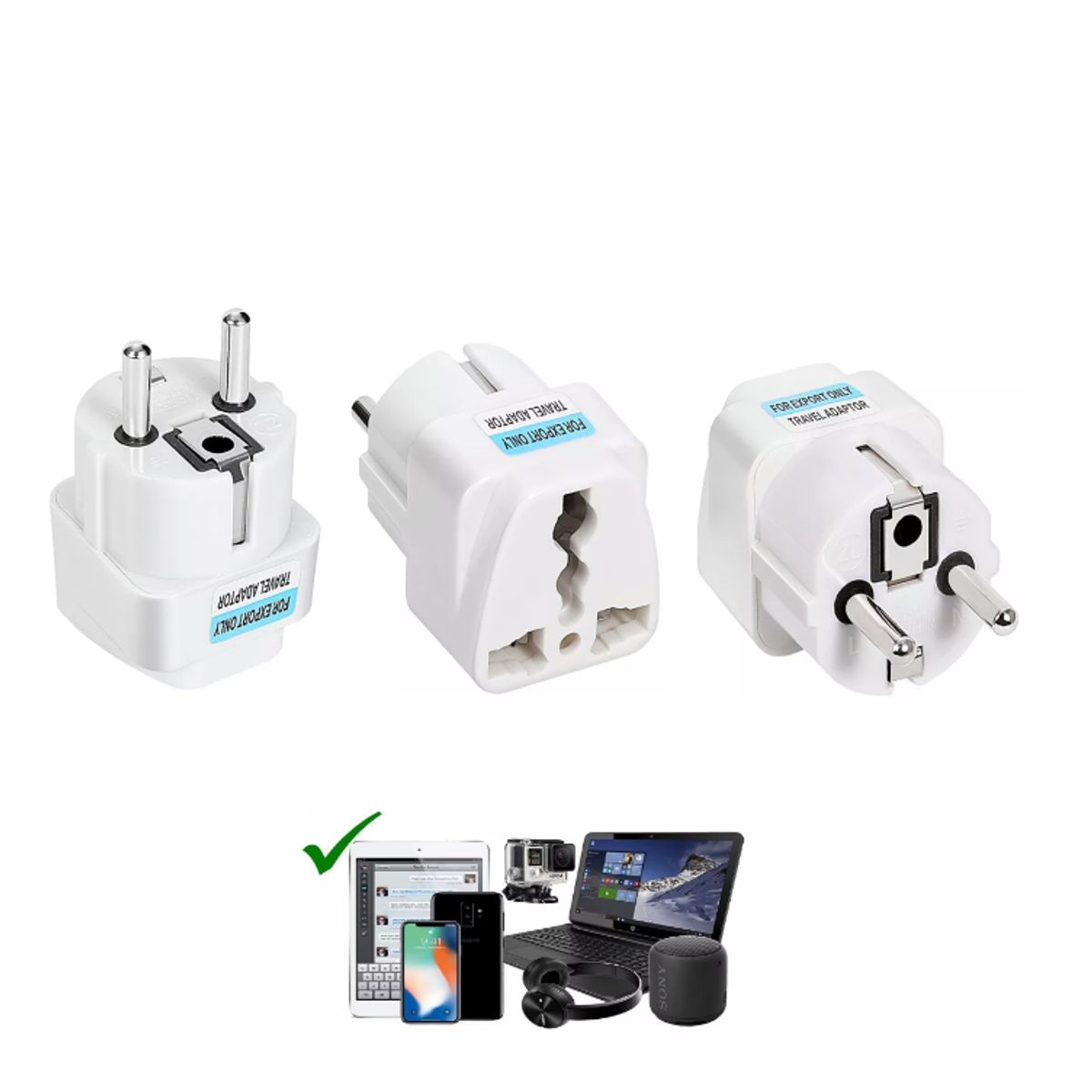 GENERICO - ADAPTADOR UNIVERSAL ENCHUFE EUROPEO PACK X3 UN 10A 250V MUY PRACTICO