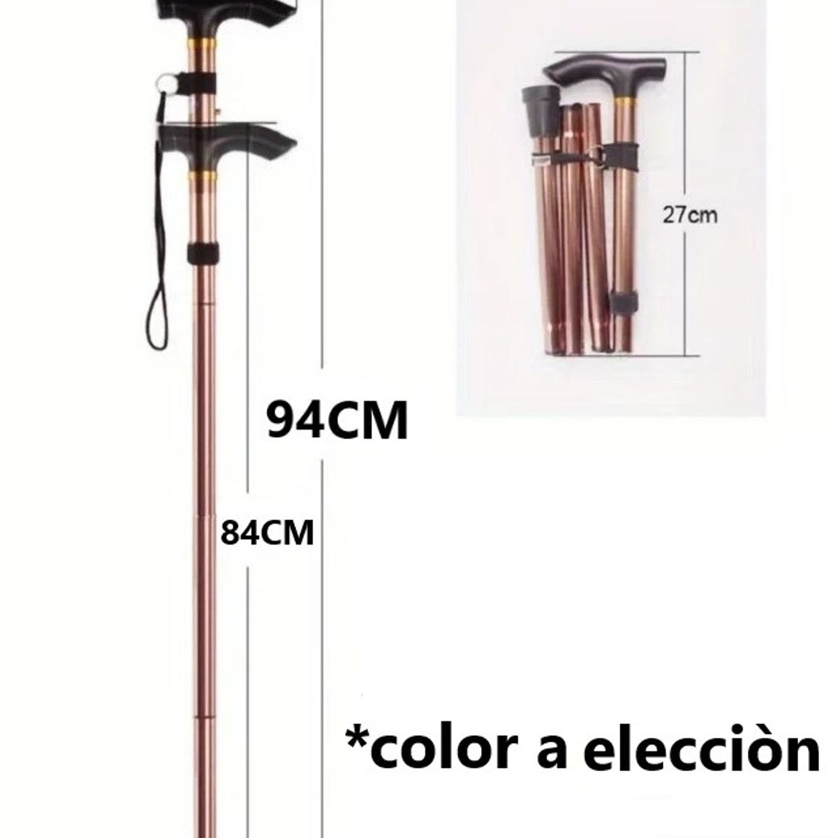 GENERICO - Bastón Ortopédico 5 niveles Plegable base de goma - NEGRO