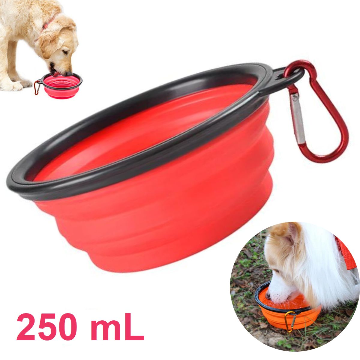 GENERICO - PLATO PORTATIL PLEGABLE CHICOS PARA MASCOTA - 250mL CORAL