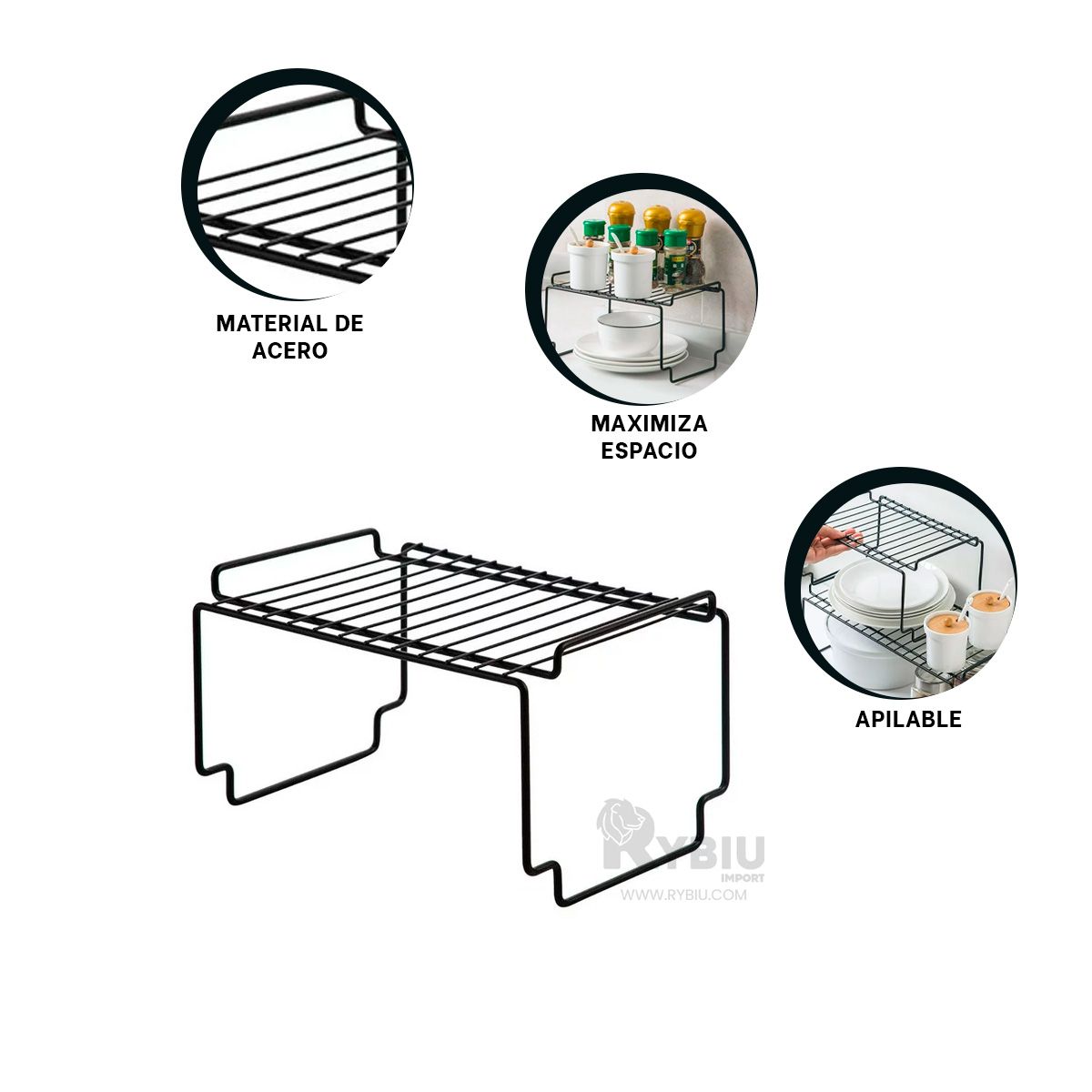 RYBIU IMPORT - Repisa para Condimentos Perfecto en Negro Y+Regalo Stickers