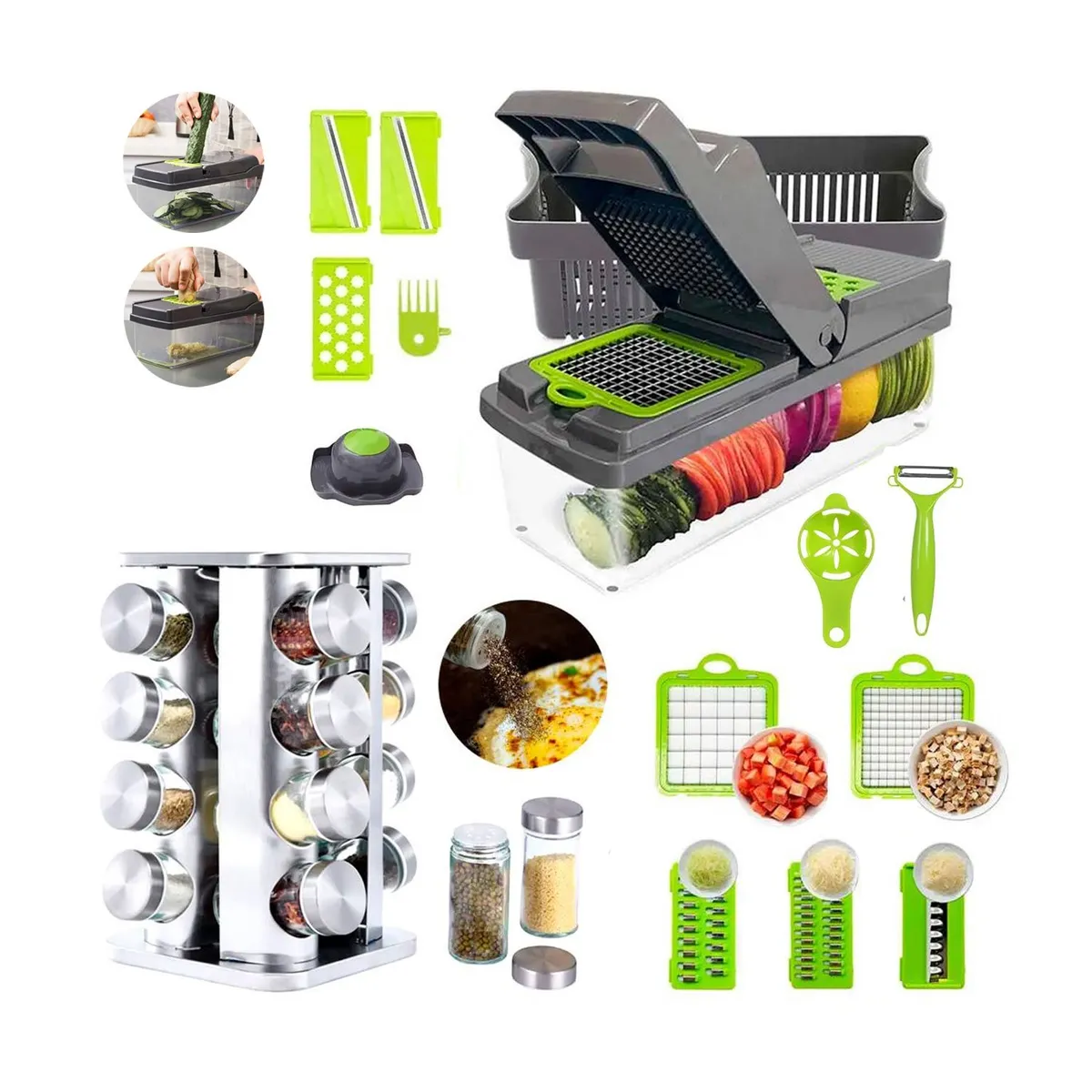 GENERICO - CORTADOR PICADOR ALIMENTOS VERDURAS + CONDIMENTERO GIRATORIO