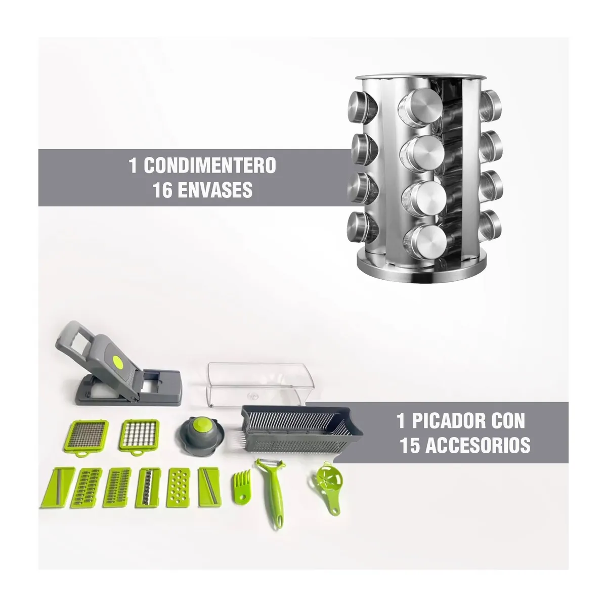 GENERICO - CORTADOR PICADOR ALIMENTOS VERDURAS + CONDIMENTERO GIRATORIO