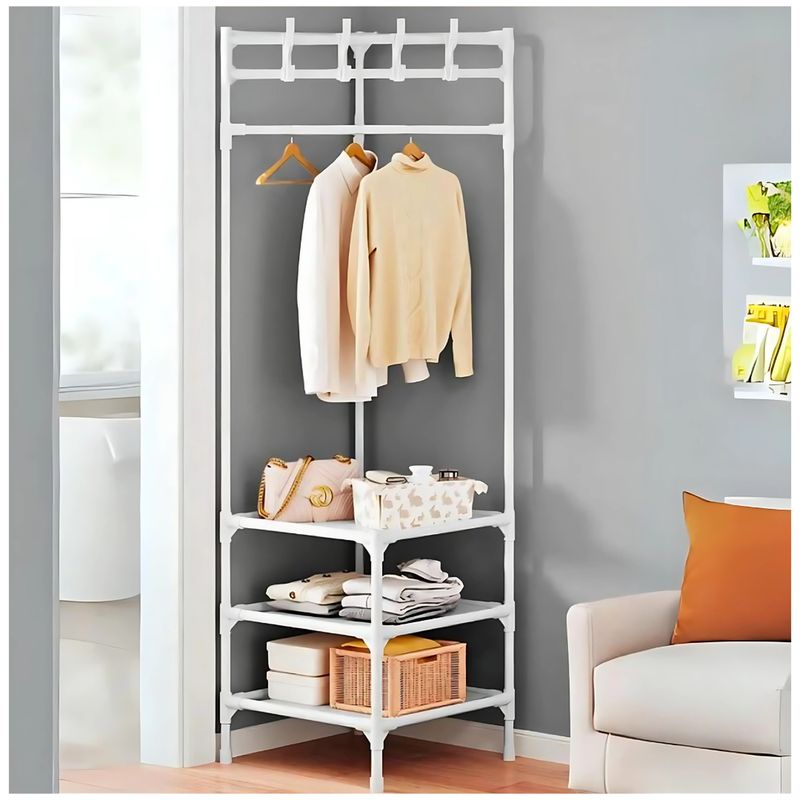 GENERICO - Estante Colgador de Ropa Esquinero 3 Repisas 190x42x42cm Blanco