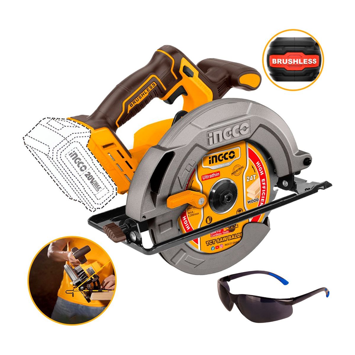INGCO TOOLS - SIERRA CIRCULAR 20V 7¼ CORTADORA MADERA BRUSHLESS INGCO