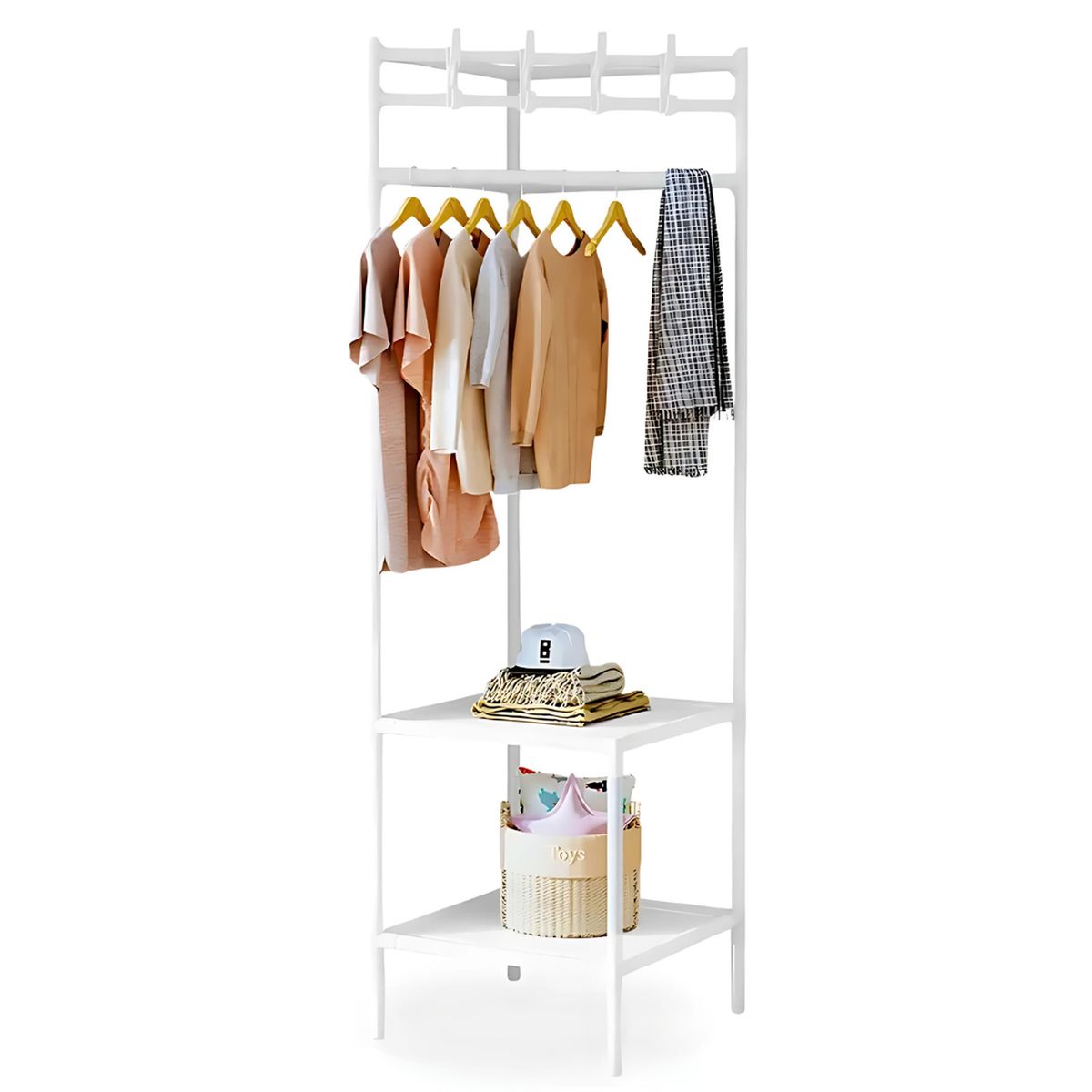 GENERICO - Estante Colgador de Ropa Esquinero con 2 Repisas 180x42x42cm - Blanco