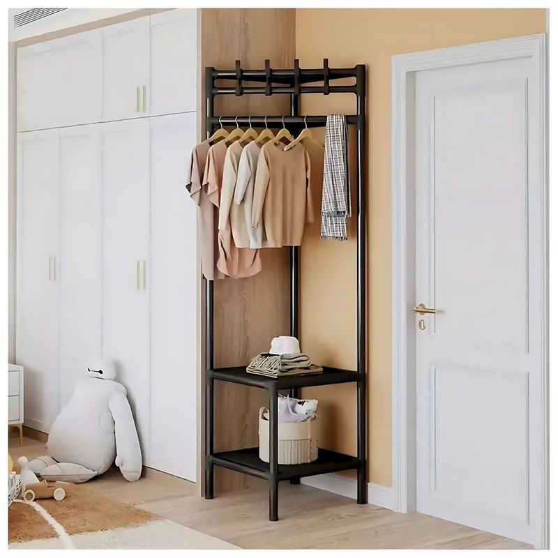 GENERICO - Estante Colgador de Ropa Esquinero con 2 Repisas 180x42x42cm - Negro