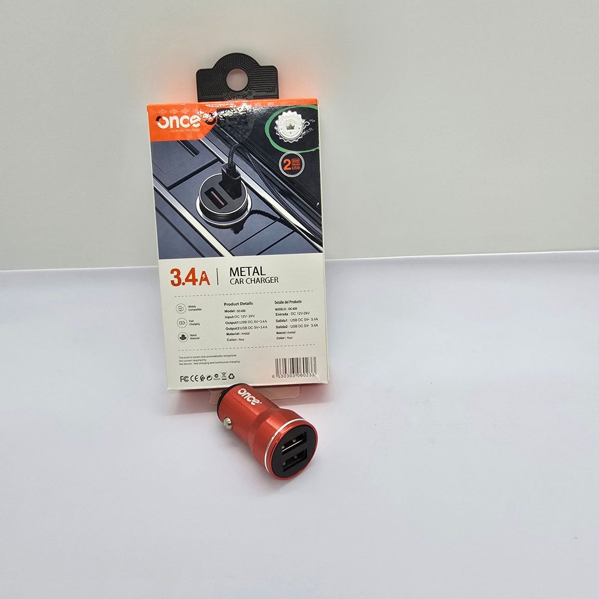 GENERICO - CARGADOR PARA CARRO ONCE 34A METAL CHARGER 2USB