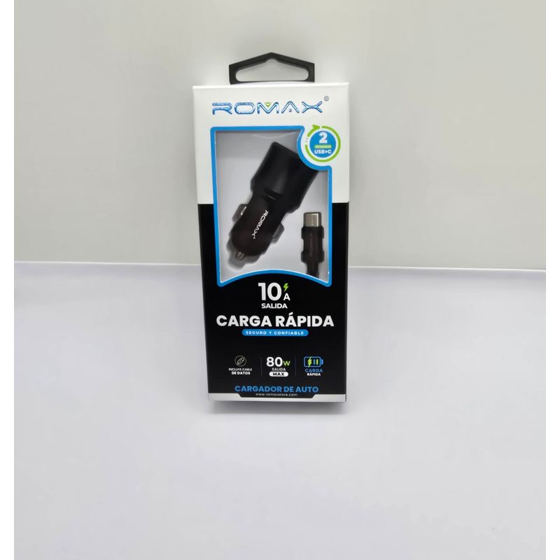ROMAX - CARGADOR PARA CARRO ROMAX 80W 10A CABLE TYPE C