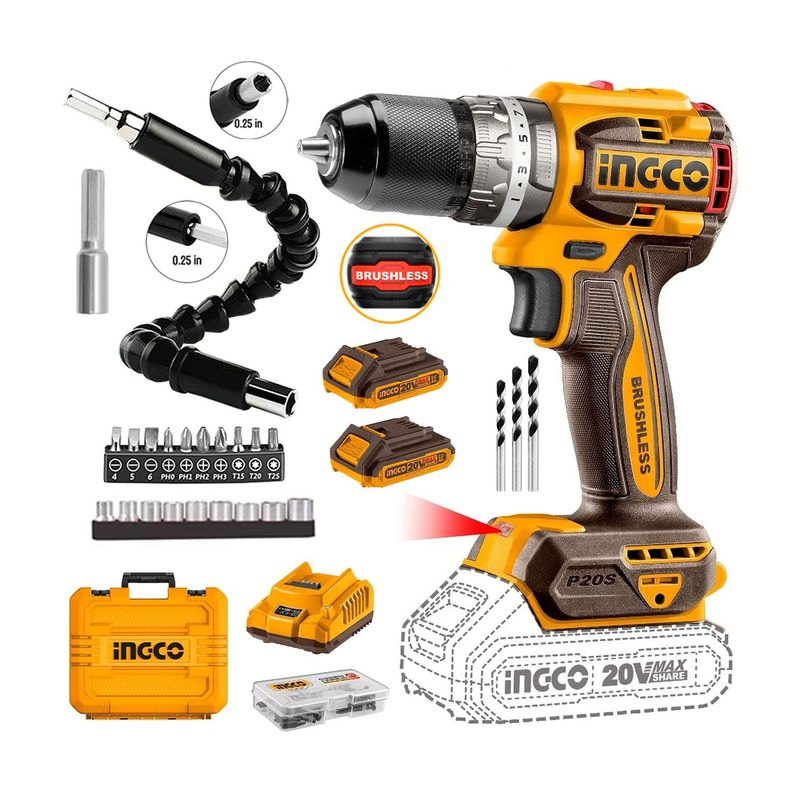 INGCO TOOLS - TALADRO PERCUTOR BRUSHLESS 20V ADAPTAD EXTENSOR INGCO
