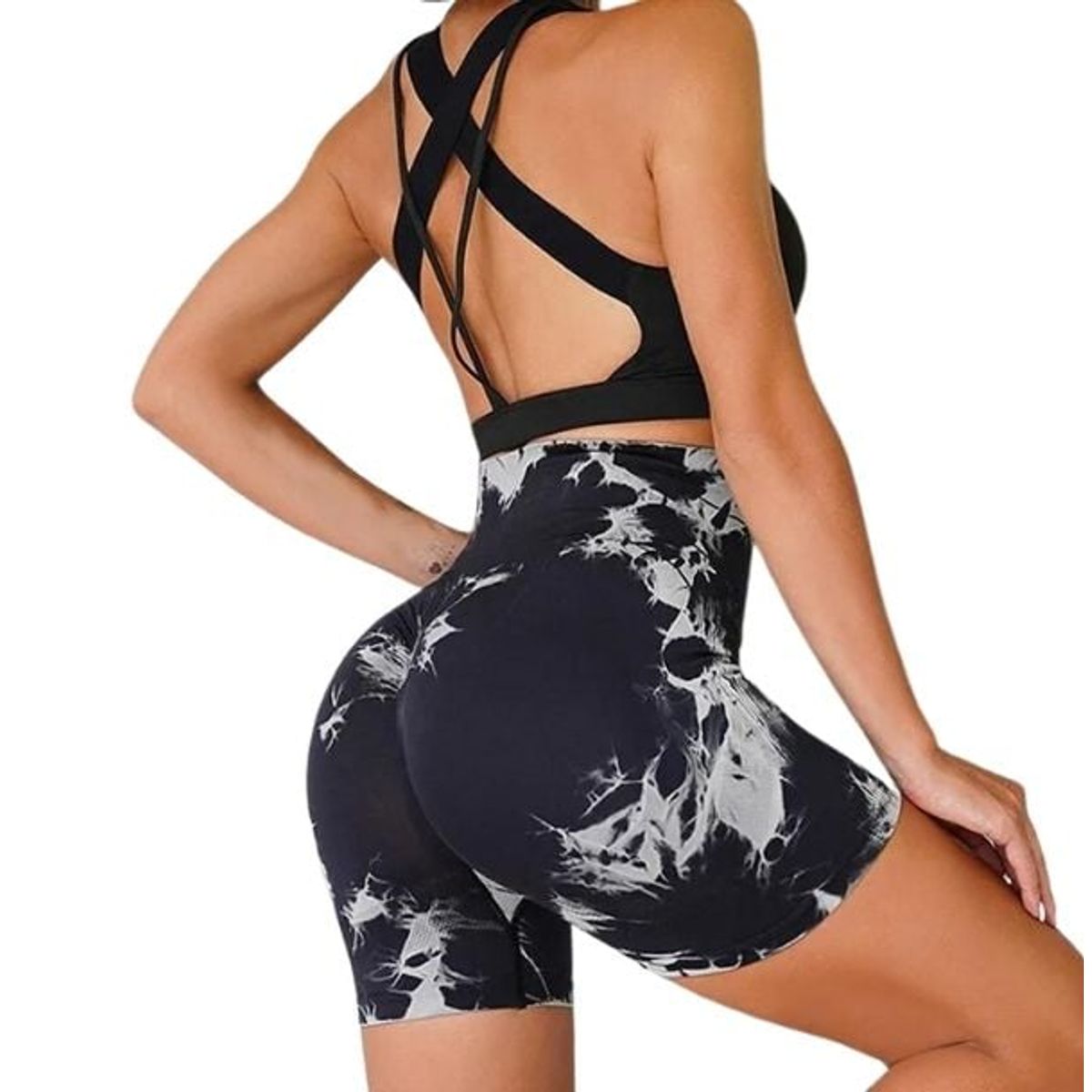 GENERICO - Short Deportivo Tie Dye sin Costuras con Push Up Ropa deportiva gym