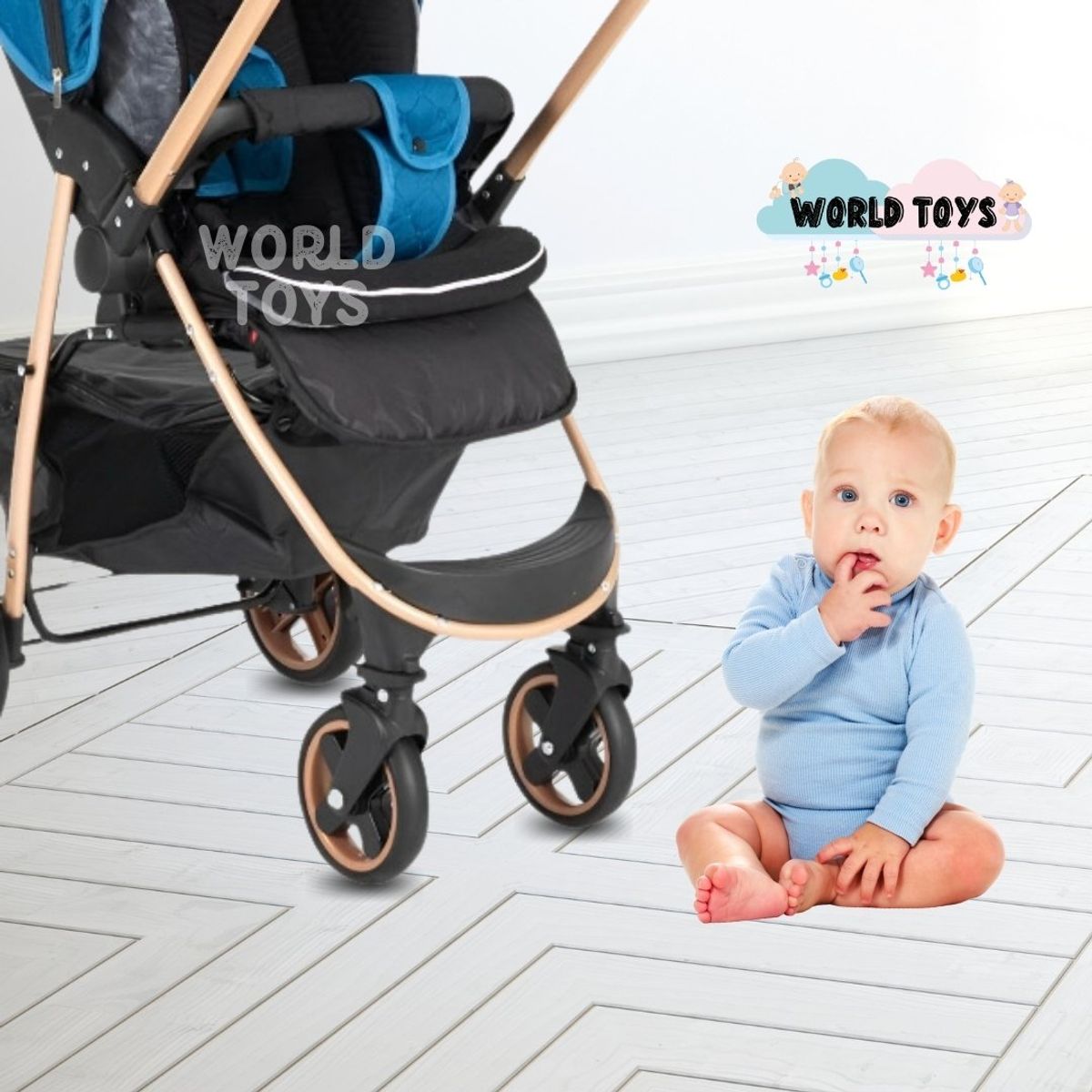 BABY - Coche Cuna de Lujo «VALENCIA GOLD» Original Blue