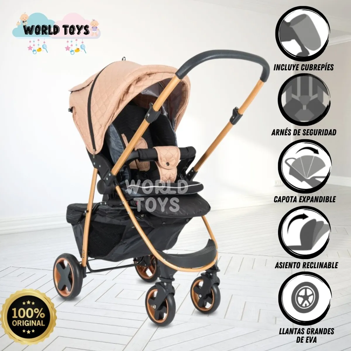 BABY - Coche Cuna de Lujo «VALENCIA GOLD» Original Beige