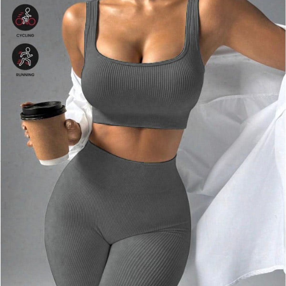 GENERICO - Conjunto deportivo Rib Top y Legging Set para el gym yoga