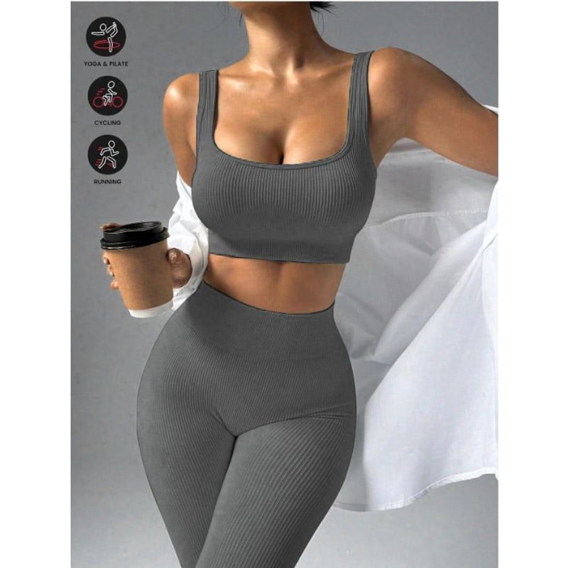 GENERICO - Conjunto deportivo Rib Top y Legging Set para el gym yoga