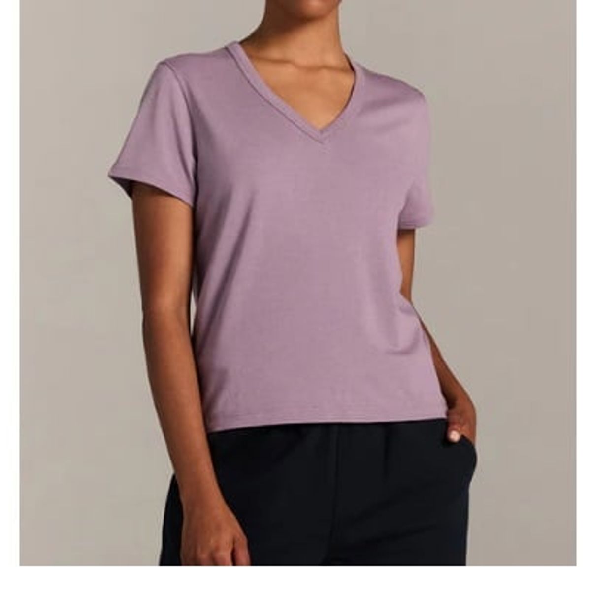 GENERICO - Talla M - Polo Algodón Lila Manga Corta Mujer Cuello V