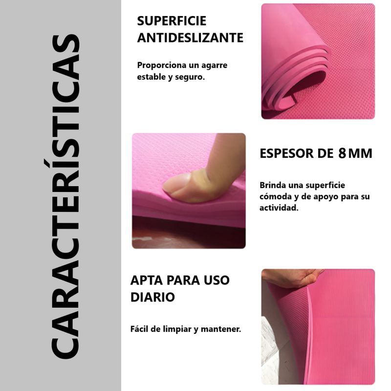 GENERICO - Mat Tapete FUCSIA de yoga pilates gimnasia de goma EVA - 8mm