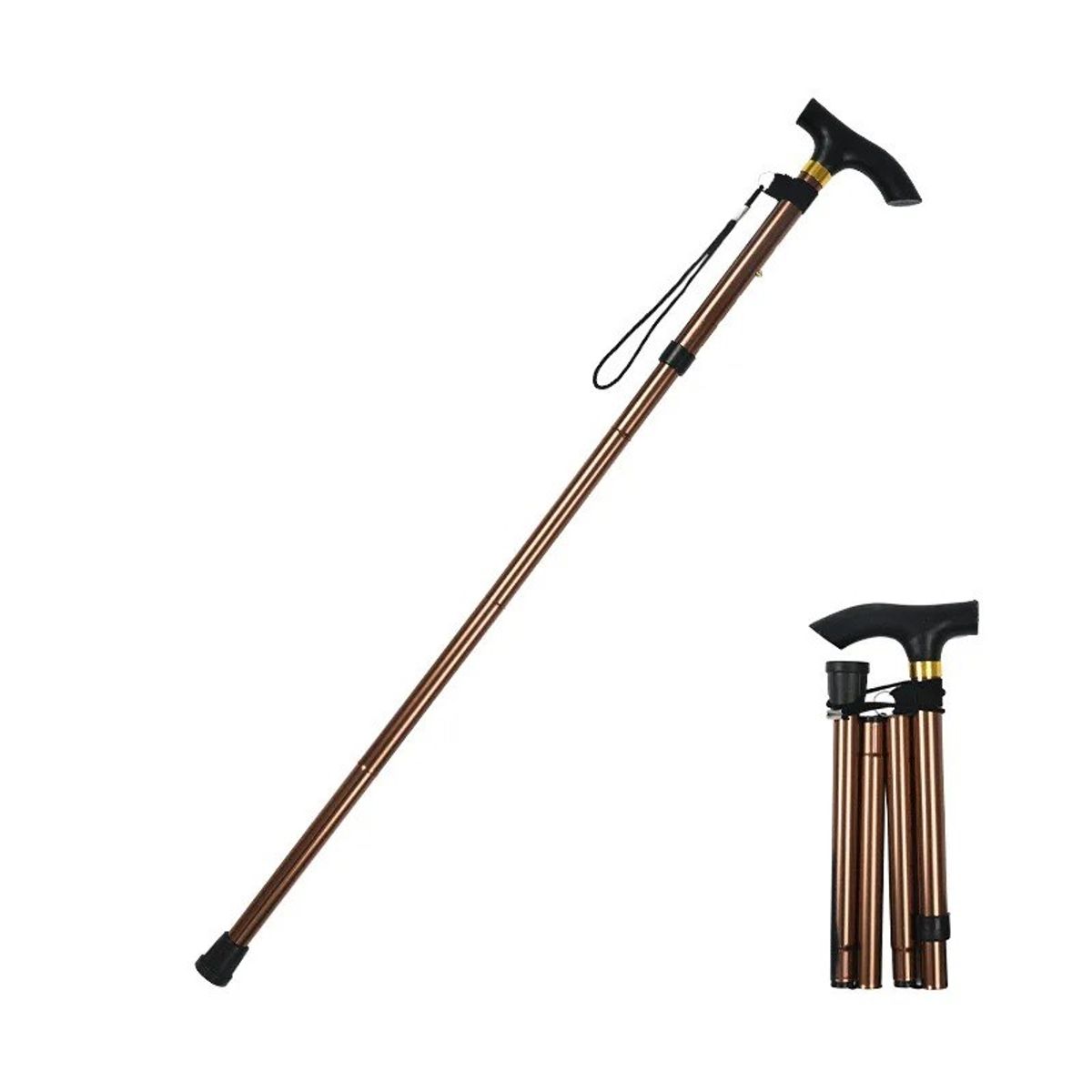 GENERICO - Bastón Ortopédico 5 niveles Plegable base de goma - BRONCE