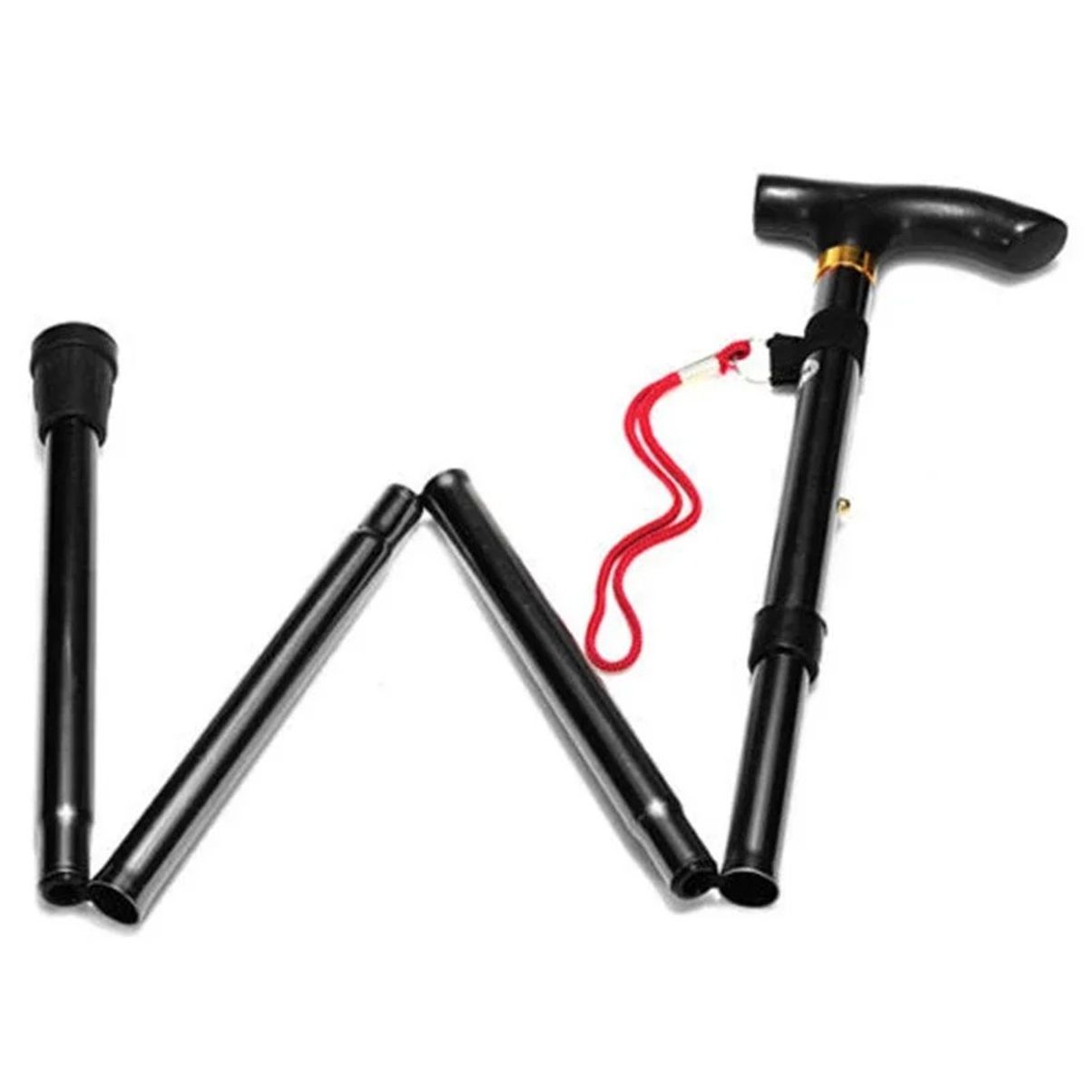 GENERICO - Bastón Ortopédico Negro 5 niveles Plegable base de goma