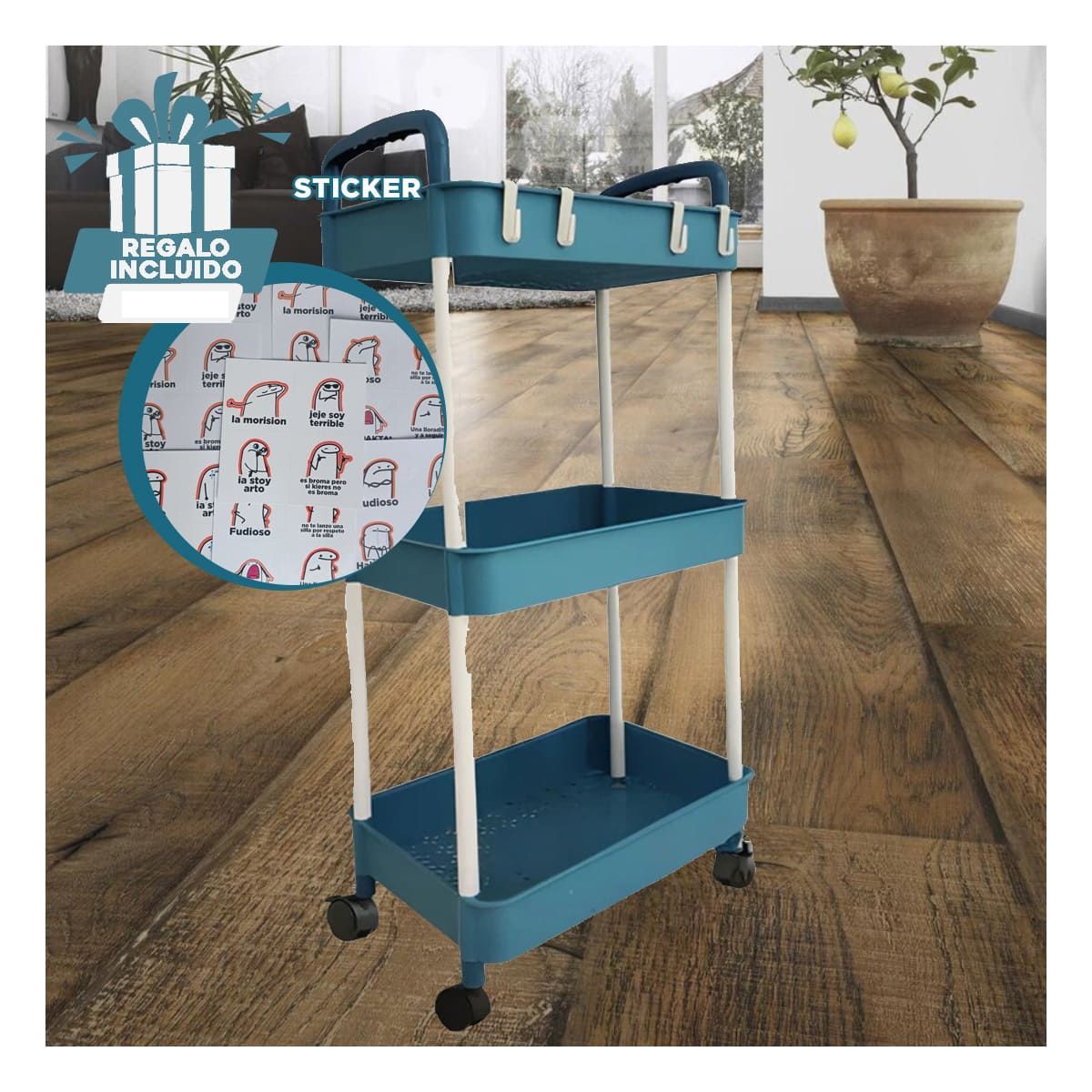 RYBIU IMPORT - Estante Organizador de 3 Pisos Azul Y+Regalo Stickers