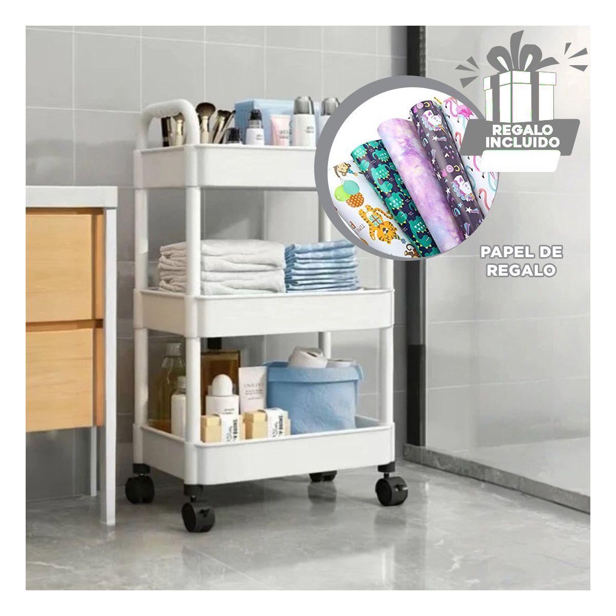 RYBIU IMPORT - Estante Plastificado en Color Blanco Y+Papel de Regalo