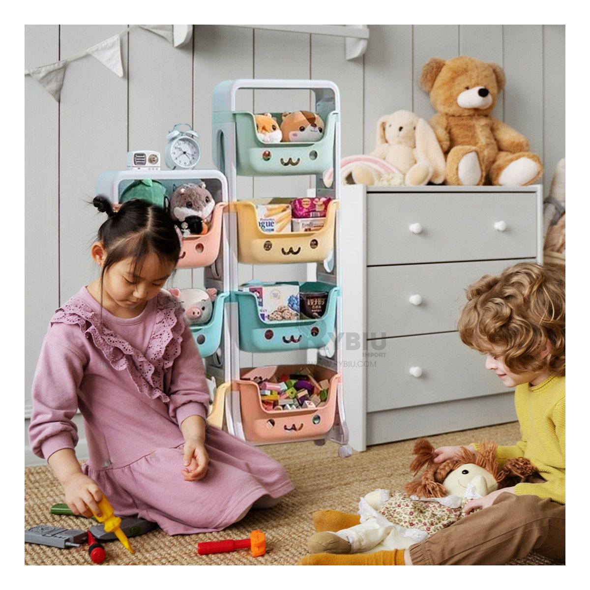 RYBIU IMPORT - Juguetero Funcional con Techito Multicolor Y+Papel de Regalo