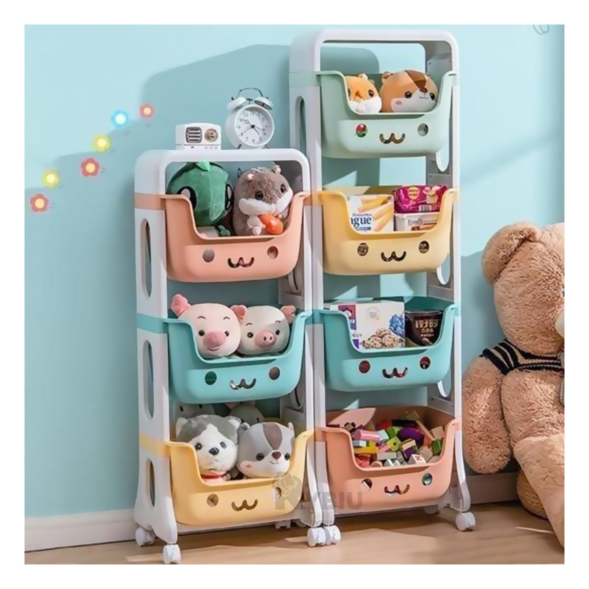 RYBIU IMPORT - Juguetero Practico con Ruedas Multicolor Y+Regalo Stickers