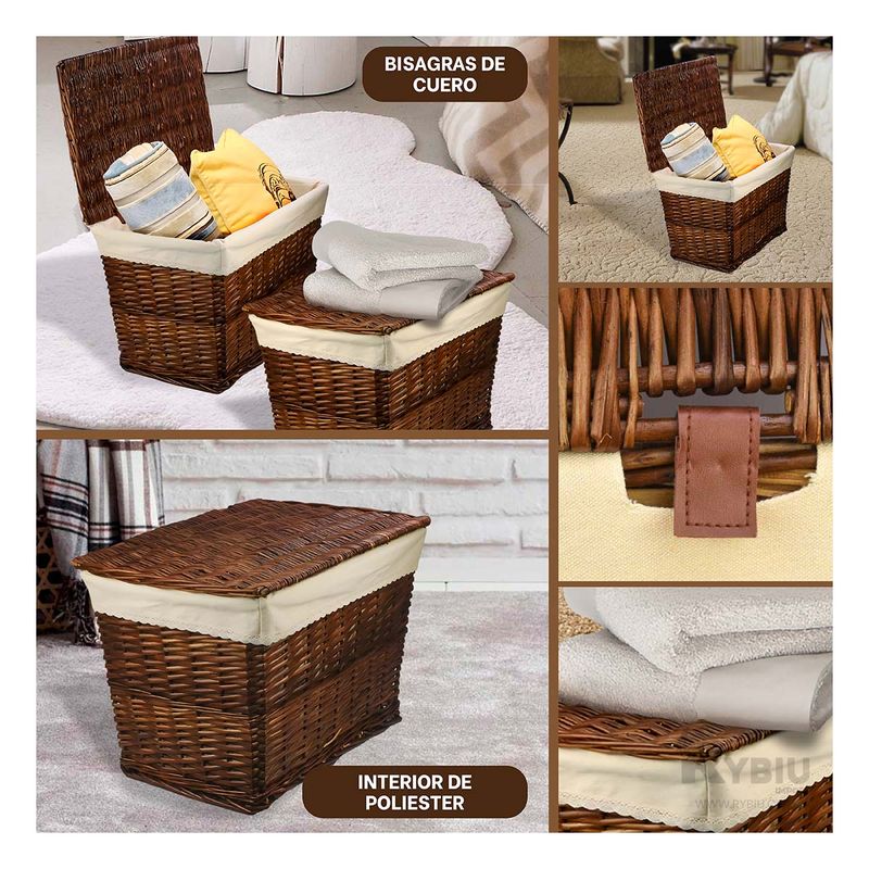 RYBIU IMPORT - Canasta Hecho de Mimbre con Tapa Marron Y+Gift MiniAgenda