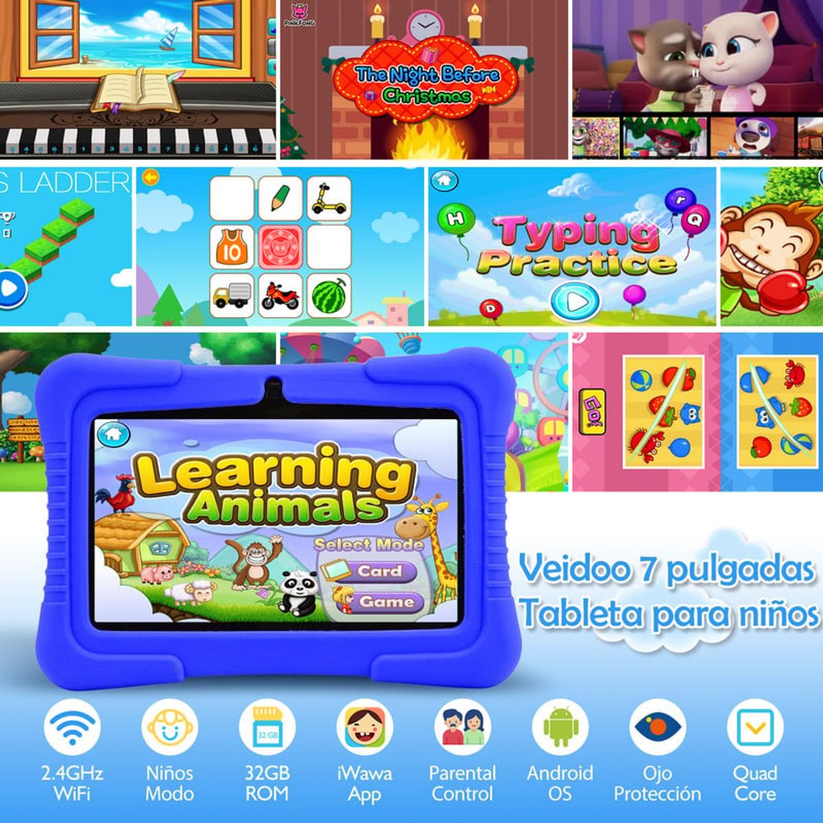 VEIDOO - Tablet Kids Veidoo 32GB 7 IPS Control parental--Azul Marino