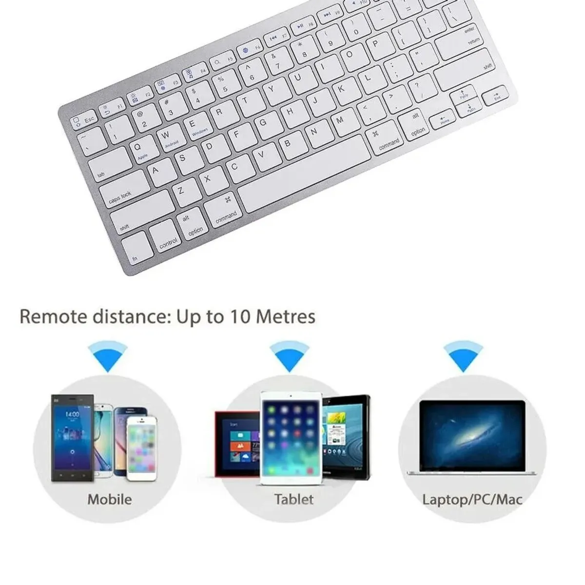 GENERICO - TECLADO BLUETOOTH INALAMBRICO SUPER DELGADO BLANCOPLATEADO