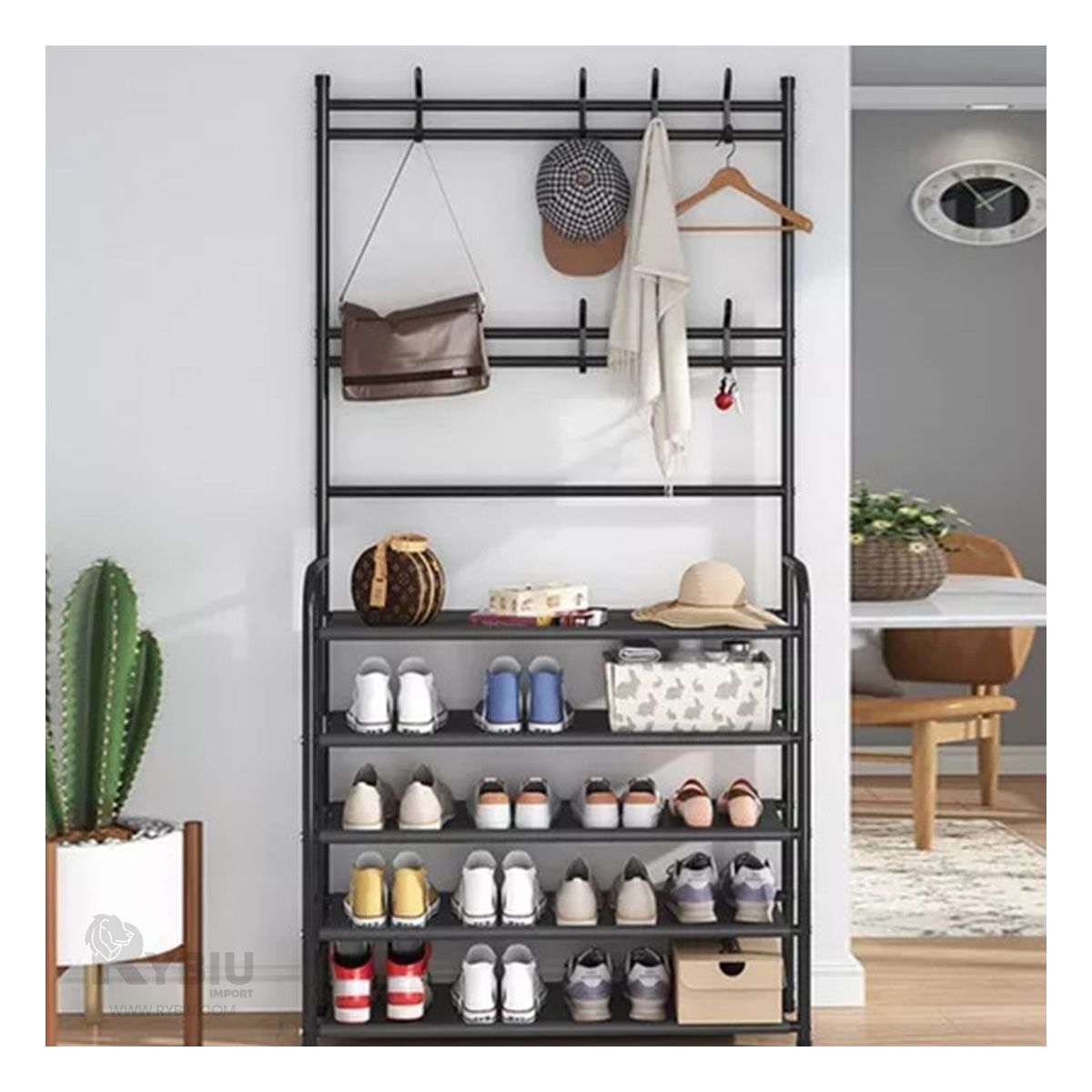 RYBIU IMPORT - Portazapatos con Percheros en Negro Y+Regalo Stickers